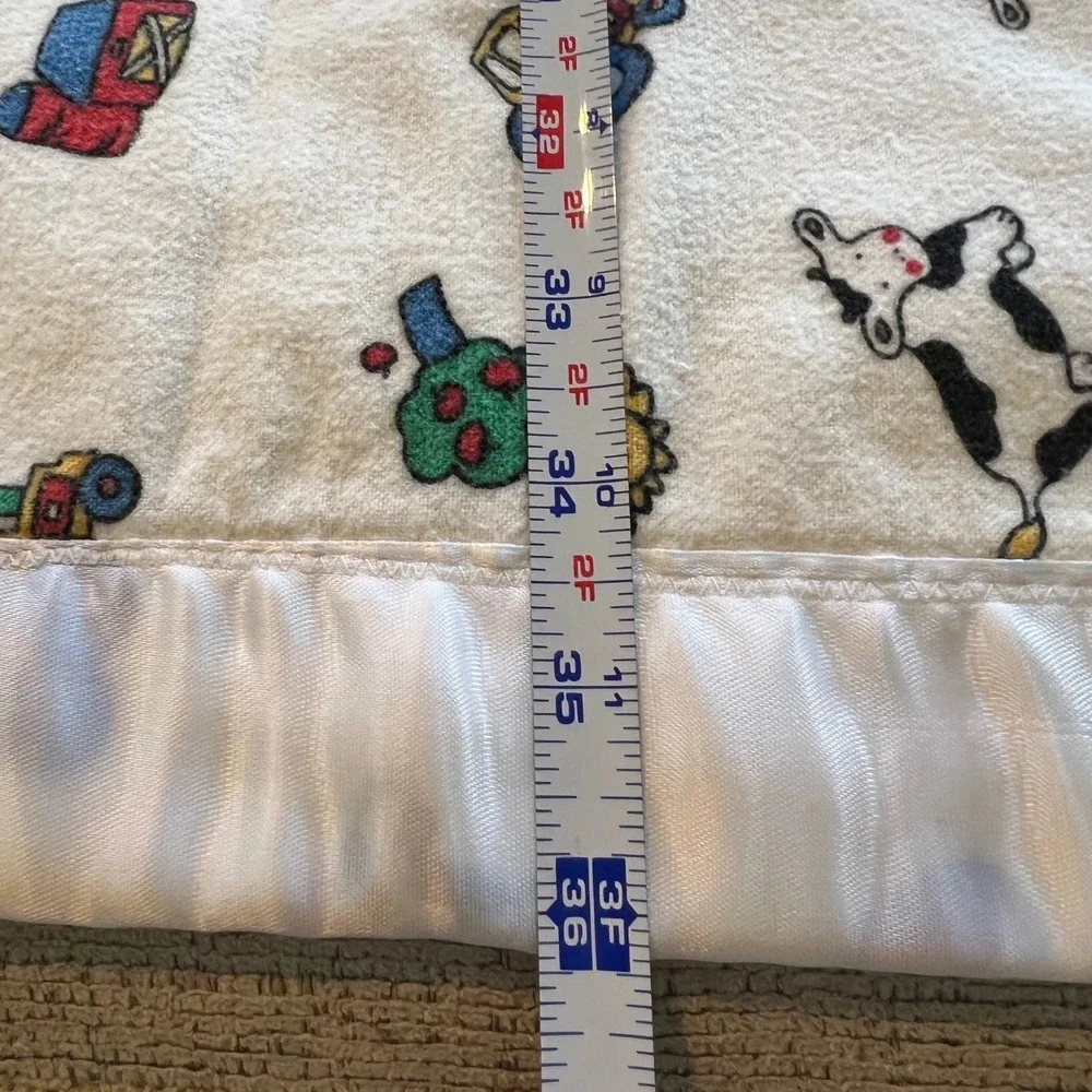 Vintage Gymboree Lil‎ Critter Baby Blanket Farm Cow Tractor Satin Trim 30x35